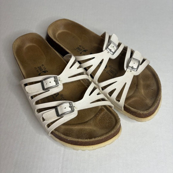 Betula by Birkenstock White Leather Adjustable Strap Slide Sandals Size 40 / 9 - Picture 1 of 9